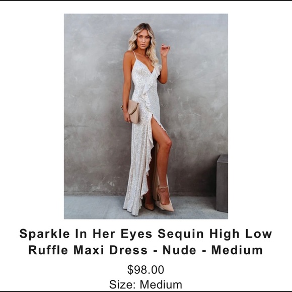 sequin high low ruffled dress. Worn once. - Picture 2 of 3